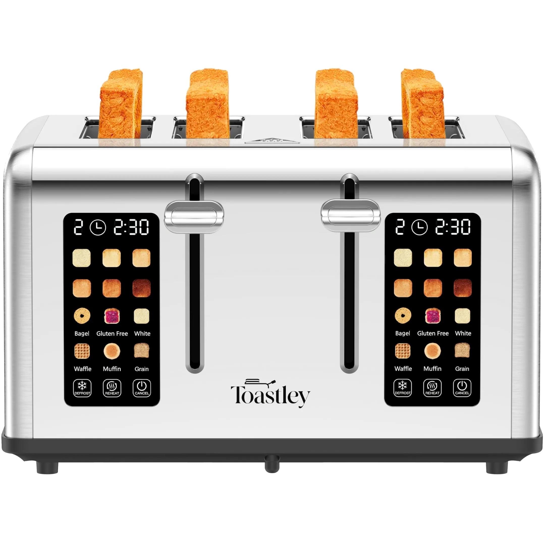 Image of Toastley 4 Slice smart toaster in brushed stainless steel finish