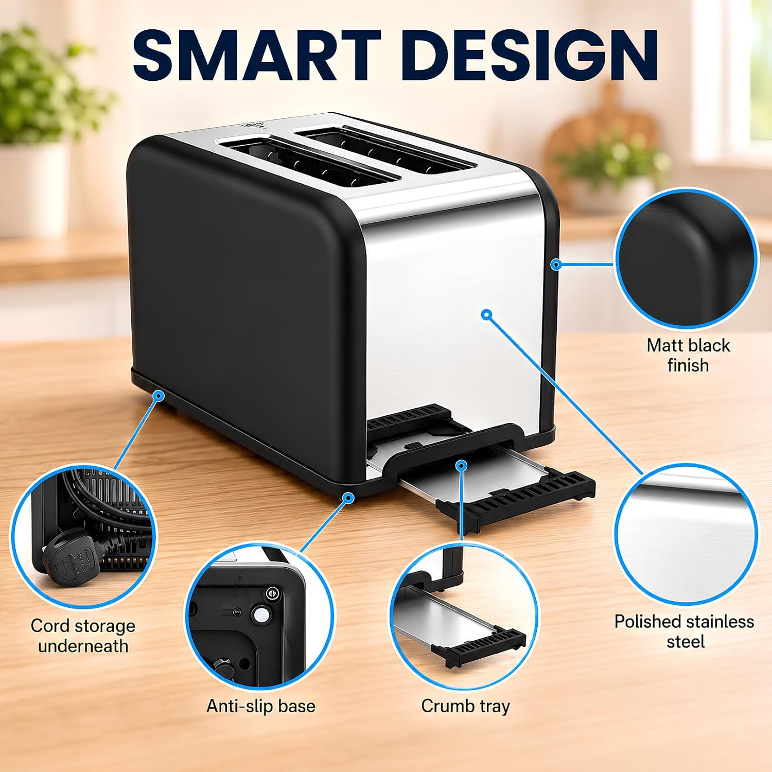 Image of Toastley 2 slice smart toaster and kettle set showing touchscreen controls