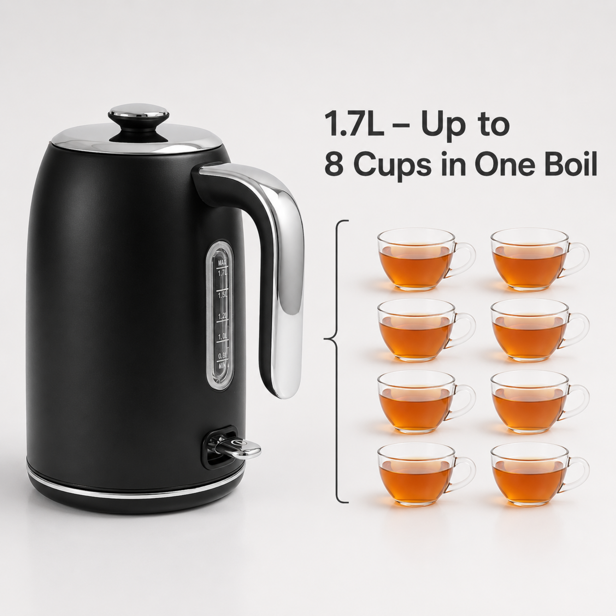 Image of Toastley 1.7L Electric Kettle – Rapid Boil Cordless Kettle, Matt Black