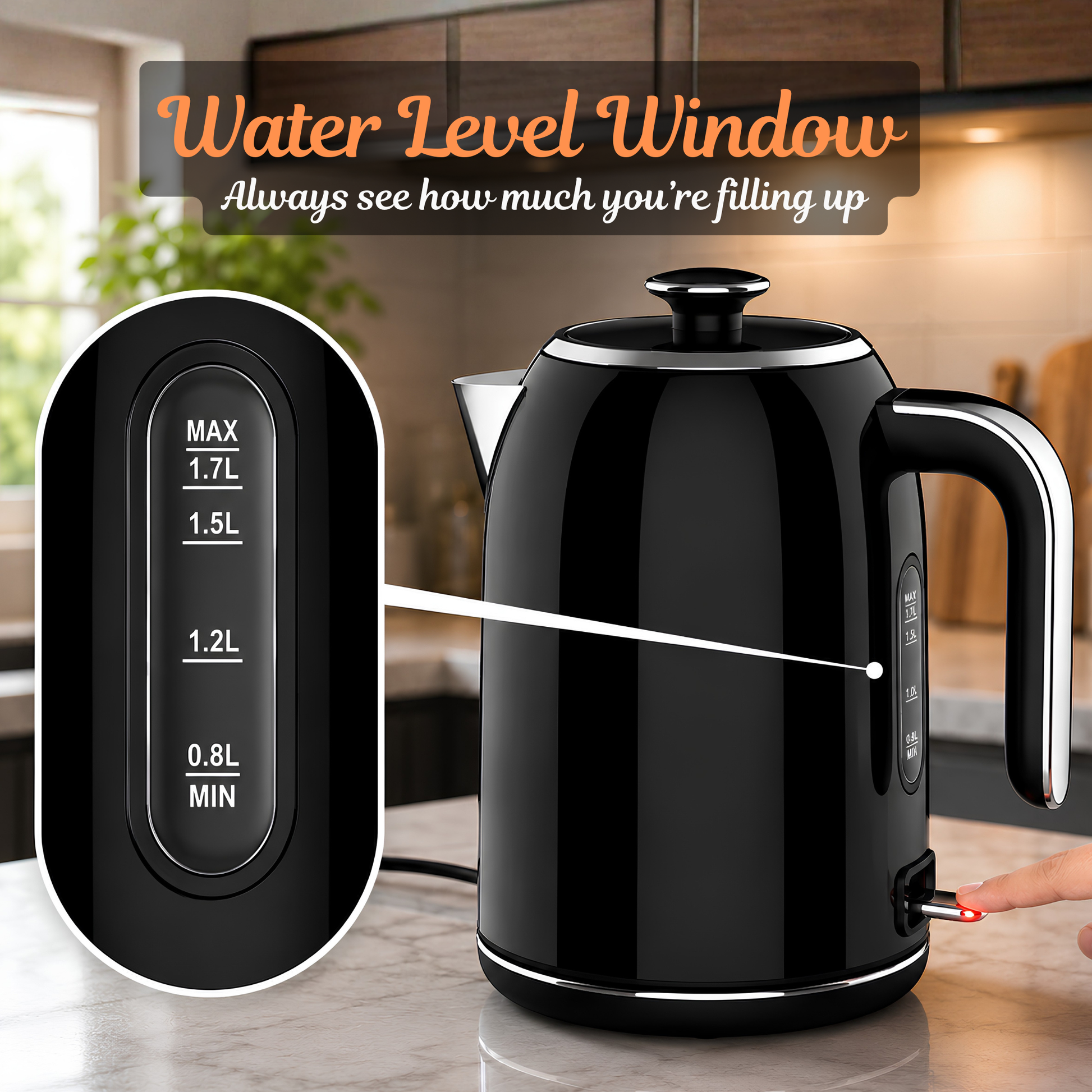 Toastley 1.7L Electric Kettle – Rapid Boil 2200W Cordless Kettle, Matte Black