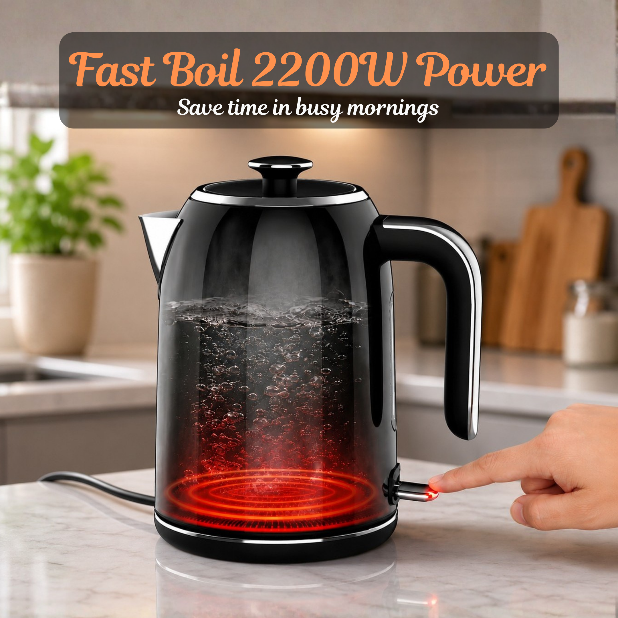 Image of Toastley 1.7L Electric Kettle – Rapid Boil 2200W Cordless Kettle, Matte Black