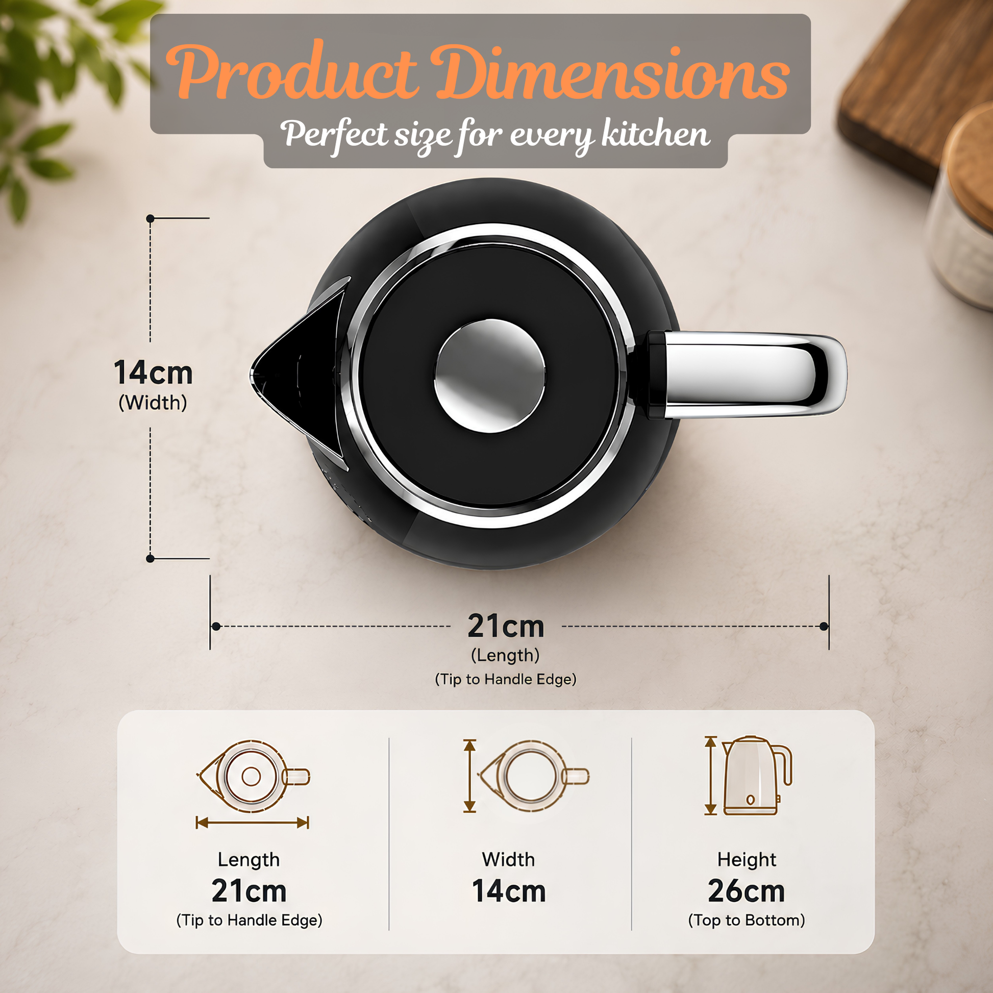 Toastley 1.7L Electric Kettle – Rapid Boil 2200W Cordless Kettle, Matte Black