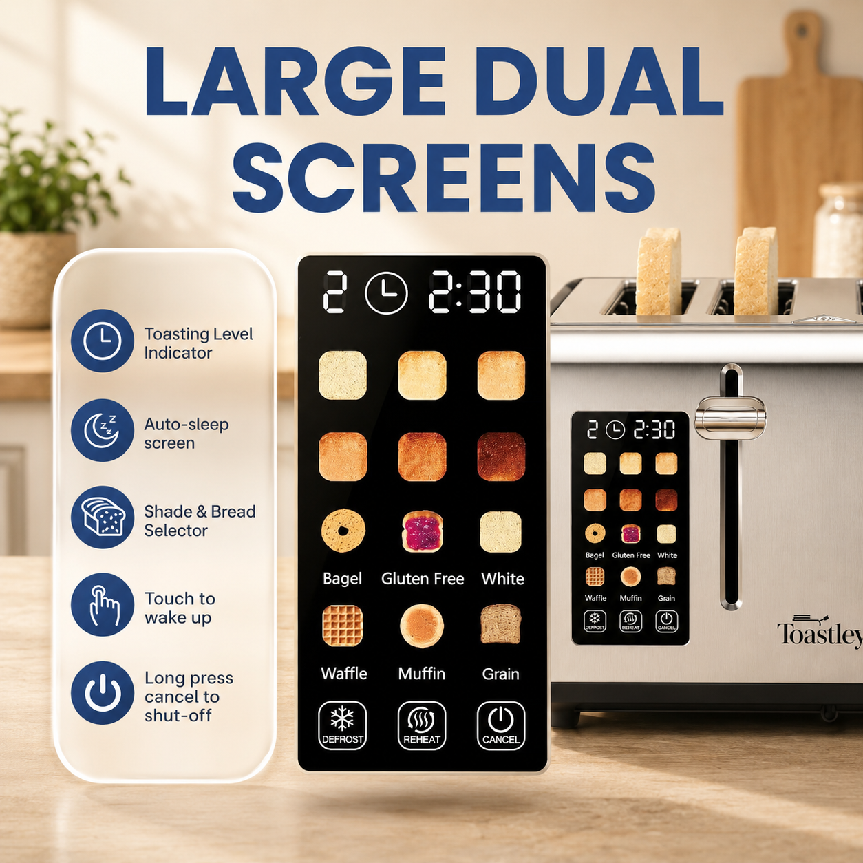 Image of Toastley 4-Slice Smart Toaster — Dual Touchscreen, Extra-Wide Slots