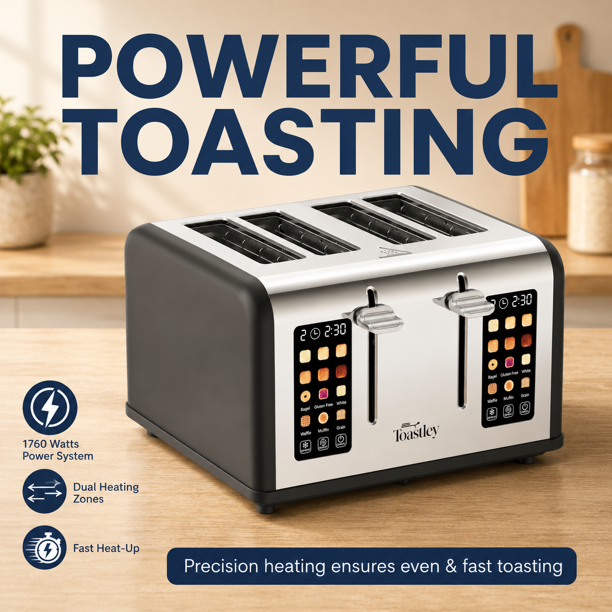 Image of Toastley 4-Slice Smart Toaster — Dual Touchscreen, Extra-Wide Slots