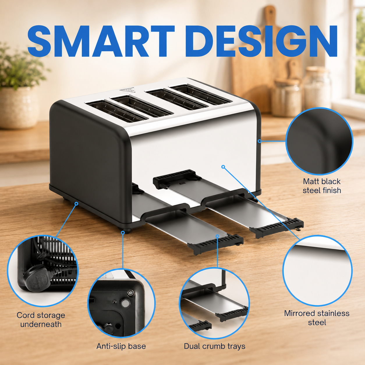 Toastley 4-Slice Smart Toaster — Dual Touchscreen, Extra-Wide Slots