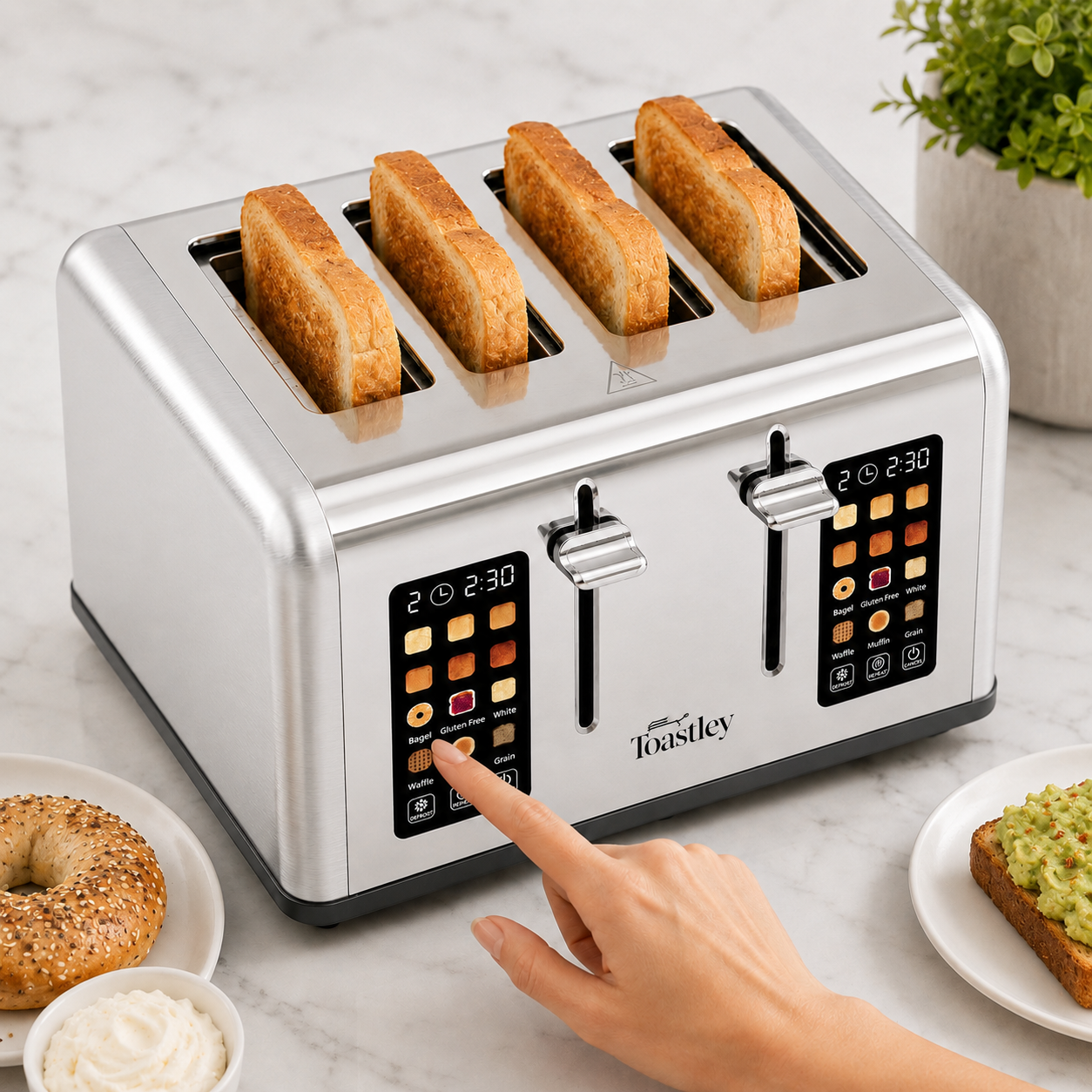 Image of Toastley 4-Slice Smart Toaster — Dual Touchscreen, Extra-Wide Slots