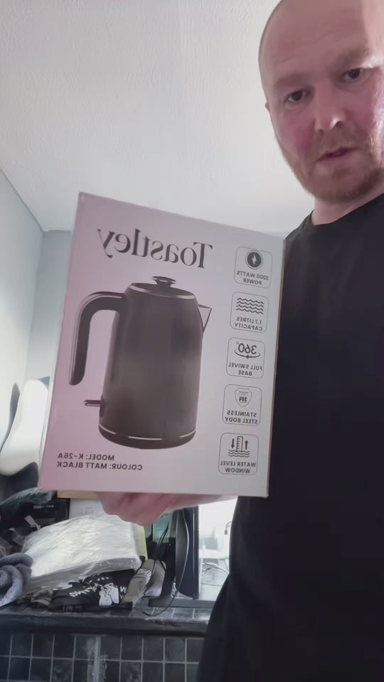 Matt black kettle on the worktop