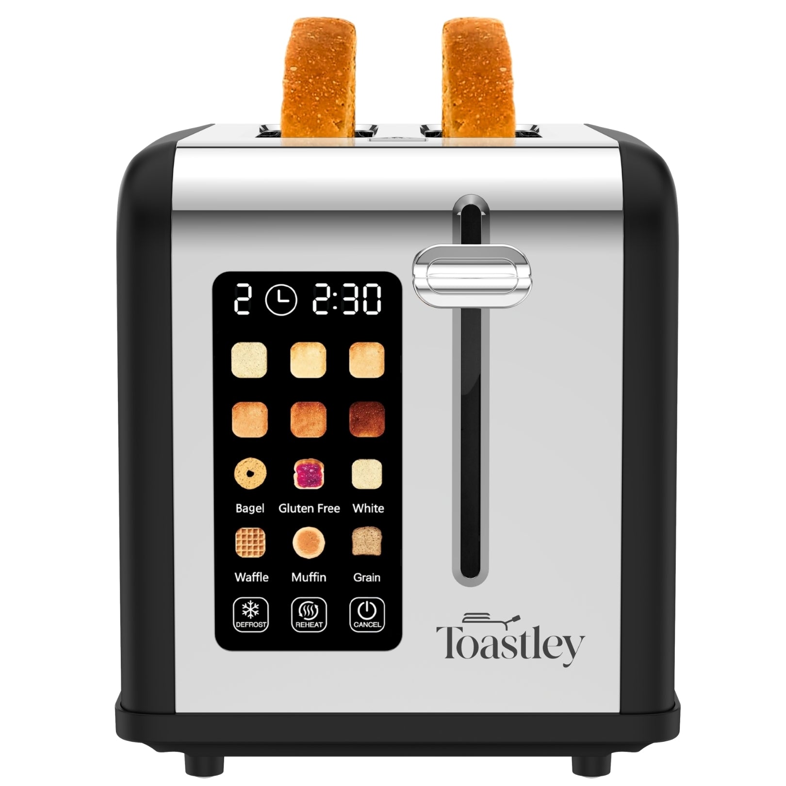 Image of Toastley 2-slice smart toaster in matt black with touchscreen display