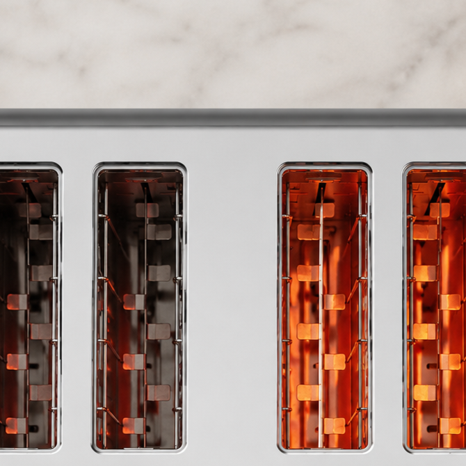 Image of top-down of the 4-slice toaster panel showing two zones actively selected differently